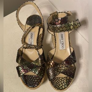 JIMMY CHOO “Pepper” Women’s Espadrille Raffia Wedge multi-color Sandal Size 36